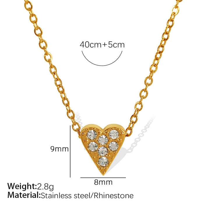 1 Piece Simple Series Simple Heart Stainless Steel  Gold Color Rhinestone Women's Pendant Necklaces 